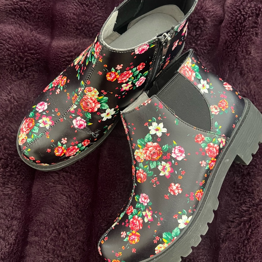 Algeria Floral Black Ankle Boots